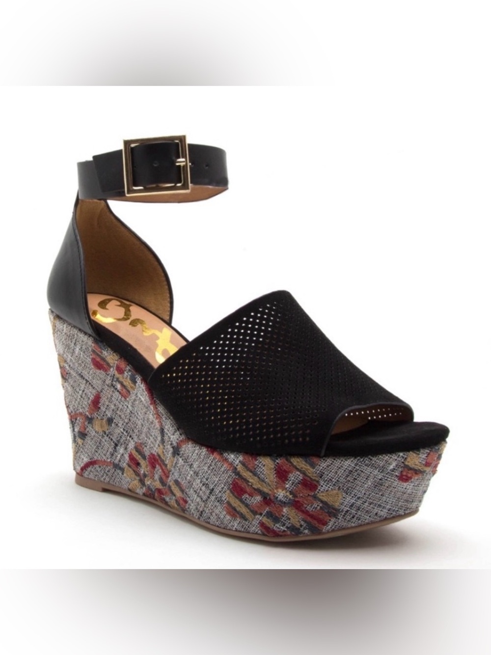 Black Floral Wedge Sandals
